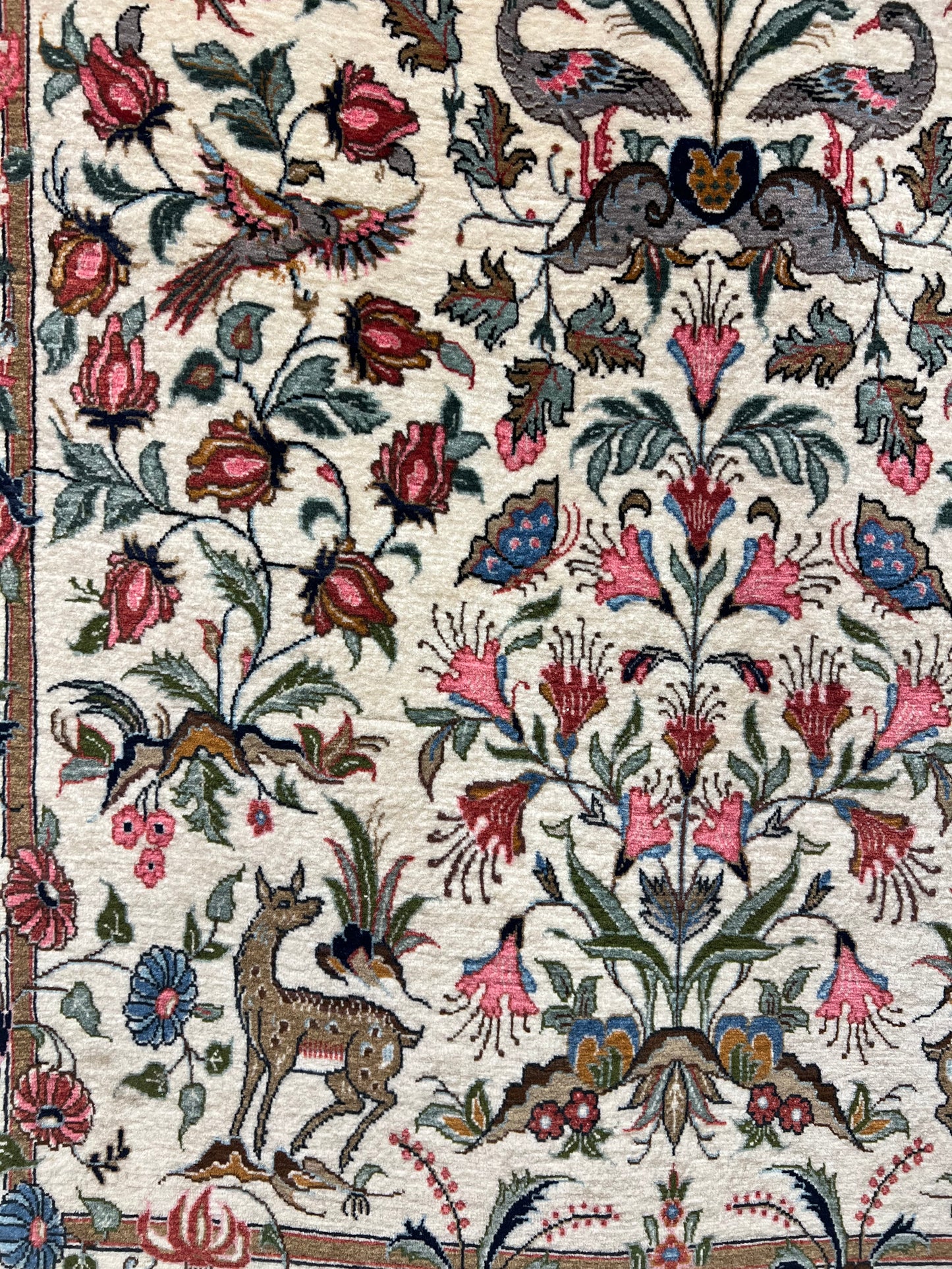 QOM RUG FLOWERS AND BIRD