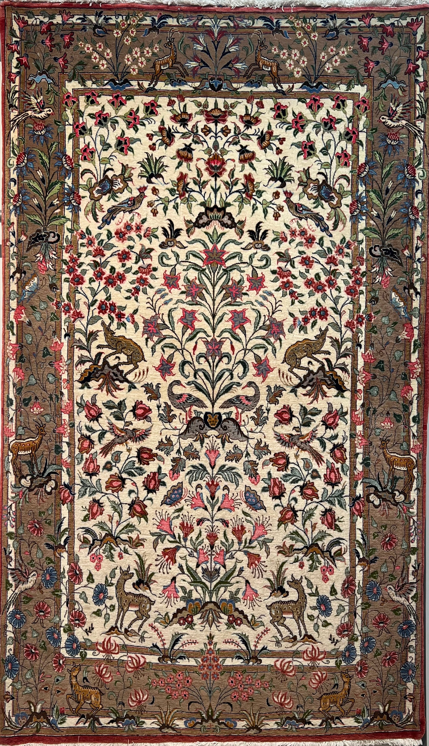 QOM RUG FLOWERS AND BIRD