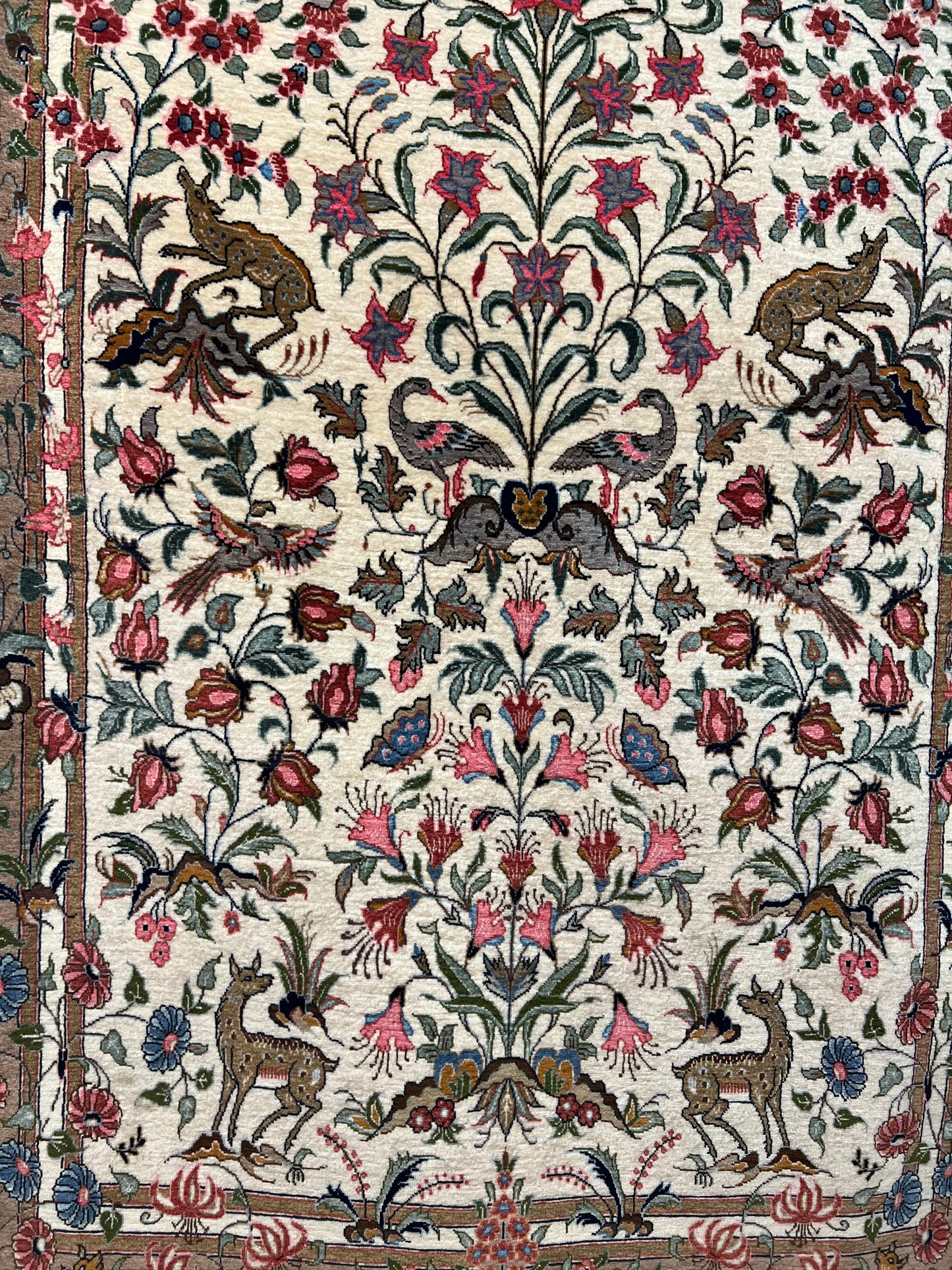 QOM RUG FLOWERS AND BIRD