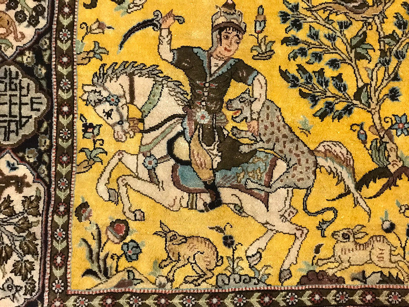 QOM SILK RUG UNIQUE COLOUR ANTIQUE MINIATURE 808