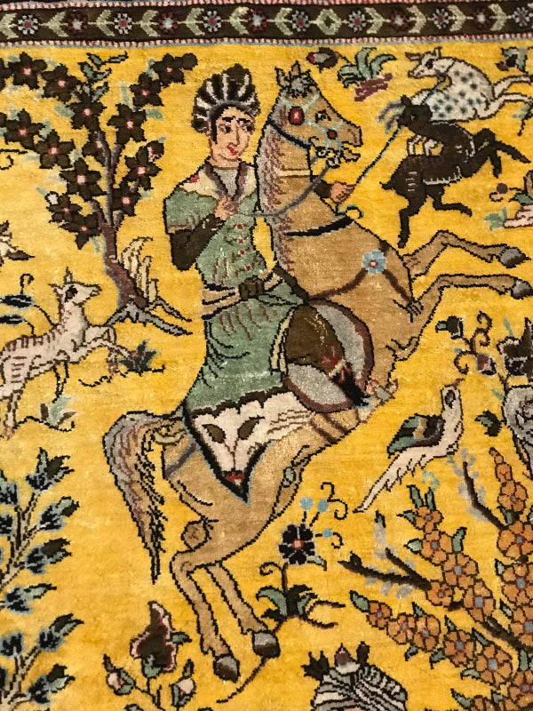 QOM SILK RUG UNIQUE COLOUR ANTIQUE MINIATURE 808