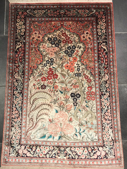 QOM SILK RUG MEHRABI DERAKHTI OLD 43