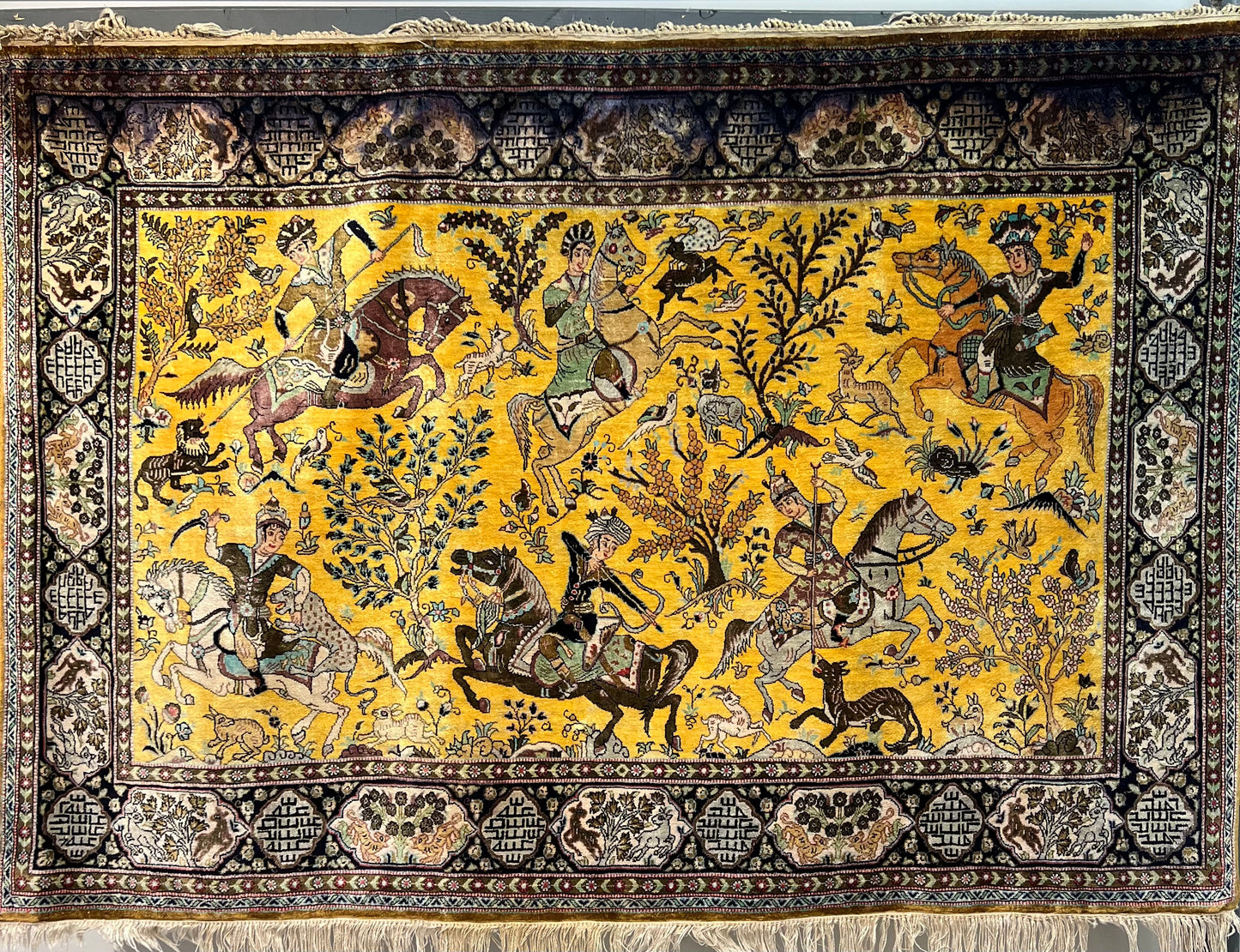 QOM SILK RUG UNIQUE COLOUR ANTIQUE MINIATURE 808