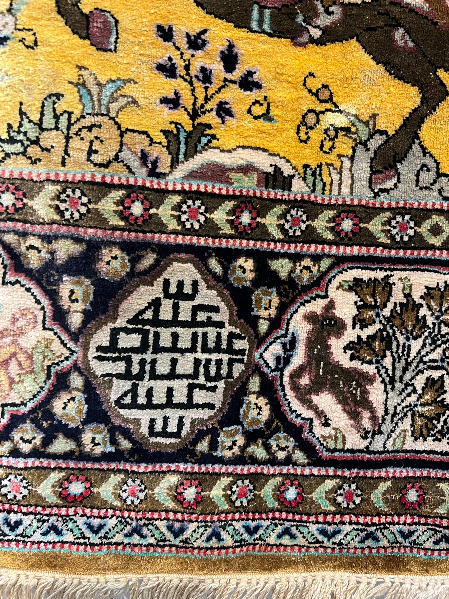 QOM SILK RUG UNIQUE COLOUR ANTIQUE MINIATURE 808